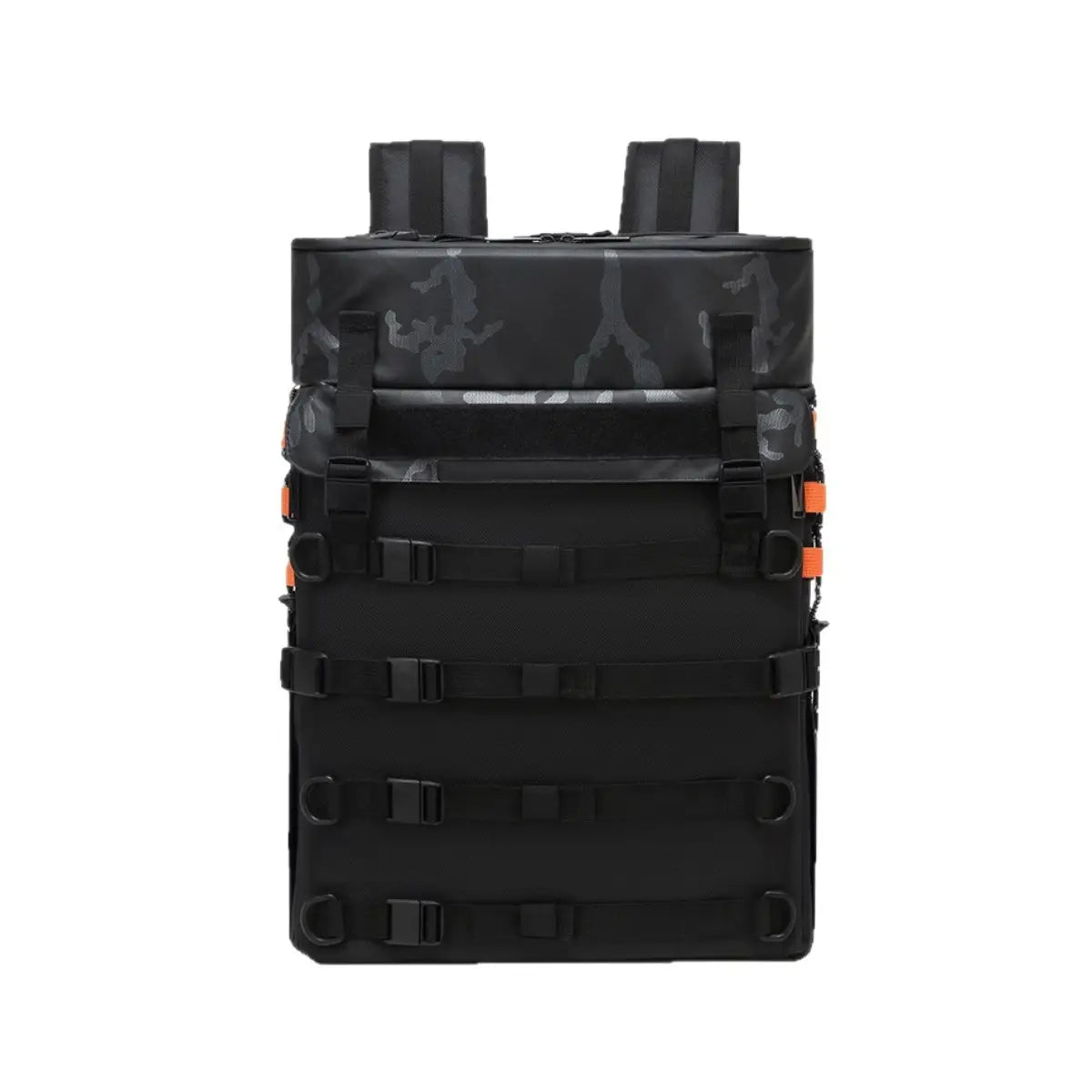 AeroFocus FPV drone backpack front view with external bungee carrying structure