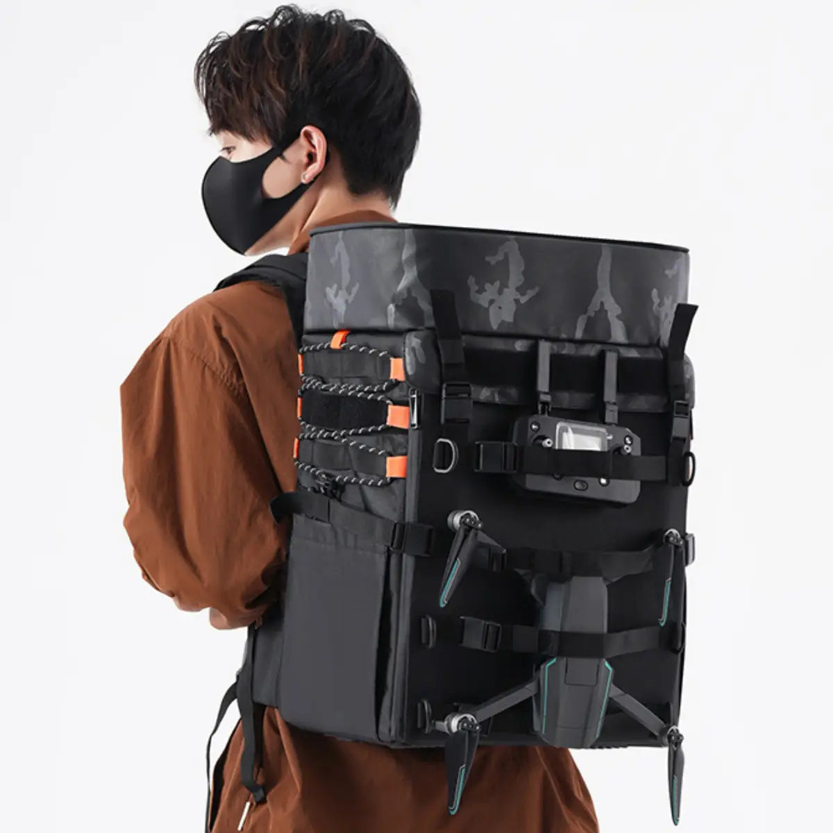 AeroFocus FPV drone photography backpack worn during outdoor flying and camera travel