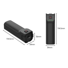 Dimensions of the AeroFocus battery handle for Insta360 Luna Ultra and Luna Pro, approximately 115 × 34 × 36 mm