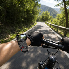 AeroFocus Insta360 Luna Ultra remote control wrist mount for hands-free cycling use