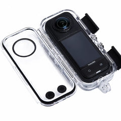 AeroFocus Insta360 X5 dive housing open view showing the protective enclosure structure