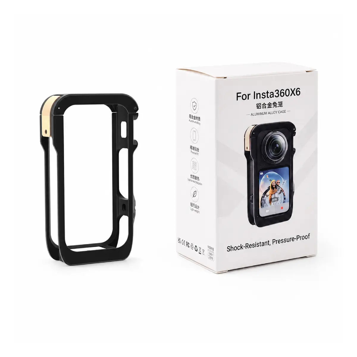 AeroFocus Insta360 X6 metal camera cage and retail packaging