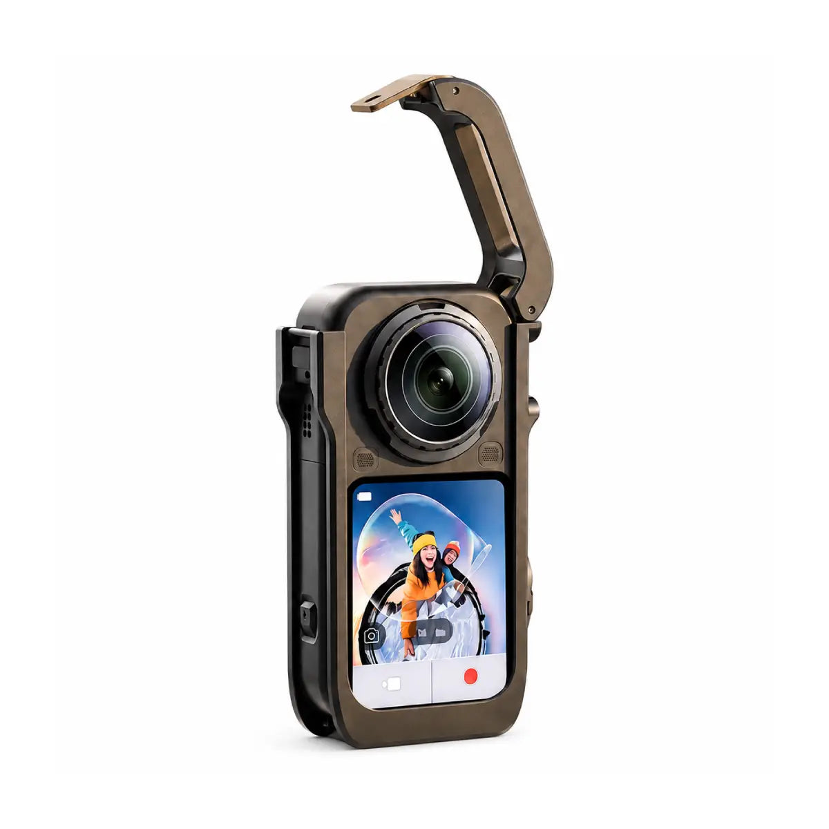 Quick-lock buckle installation on the AeroFocus Insta360 X6 camera cage