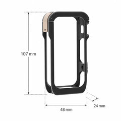 Insta360 X6 metal camera cage dimensions measuring 107 by 24 by 48 mm