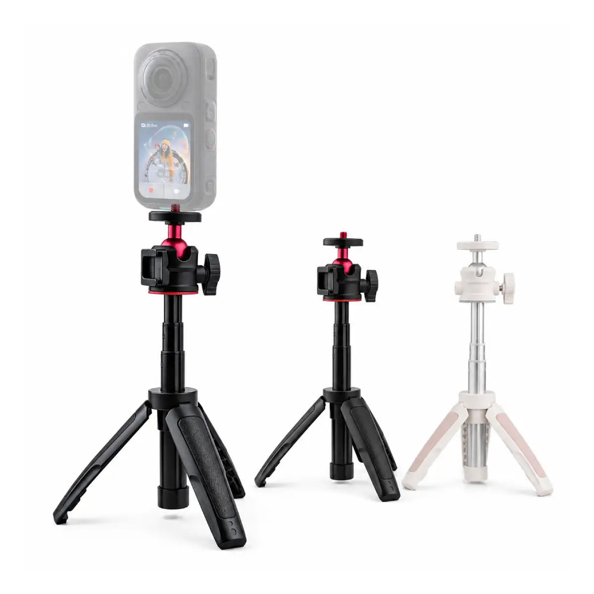 AeroFocus mini tripod selfie stick with cold shoe mounted with Insta360 X6