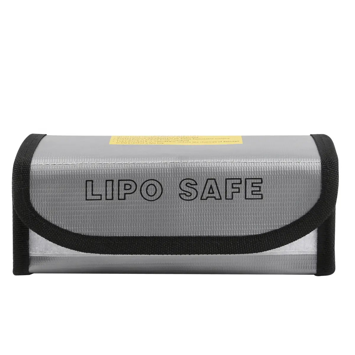 AeroFocus LiPo battery safe bag front view with silver fire-resistant design