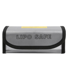 AeroFocus LiPo battery safe bag front view with silver fire-resistant design