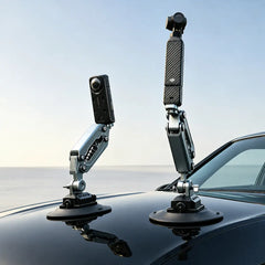 AeroFocus Insta360 Luna Ultra car suction mount used for exterior vehicle filming and travel video