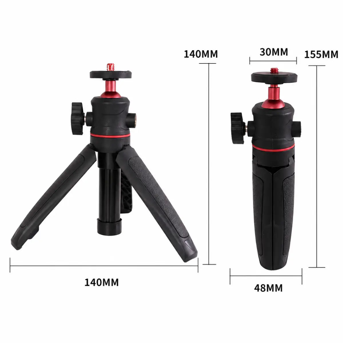 AeroFocus mini action camera tripod with compact product dimensions