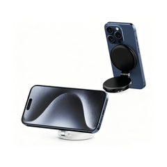 Foldable magnetic fill light used as smartphone stand for desk viewing