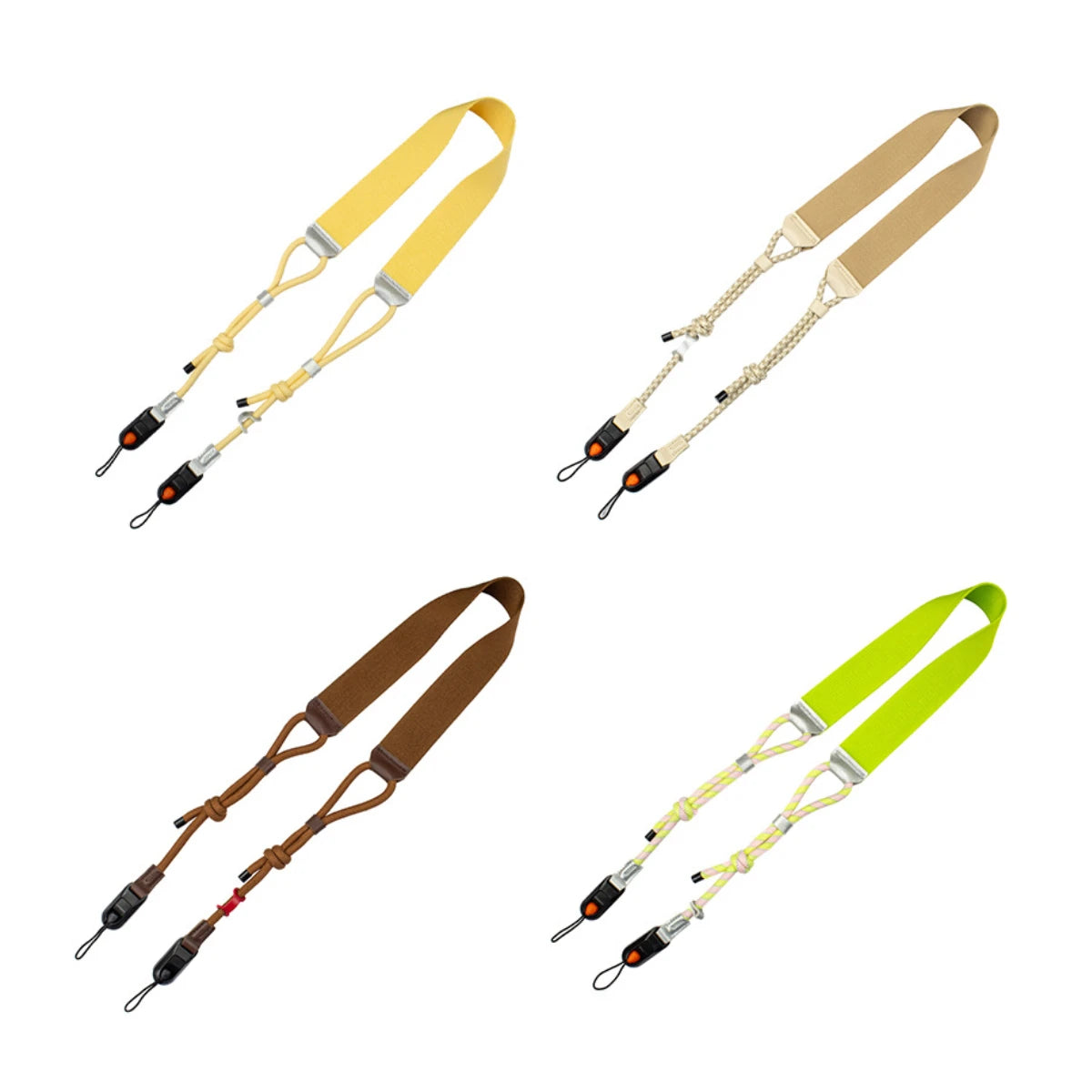 Yellow apricot brown and green custom camera neck straps