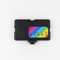 Back view of rechargeable RGB camera fill light with brightness and mode controls