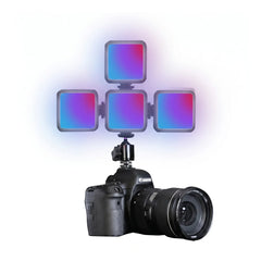 RGB pocket LED light with camera and multi accessory mounting setup