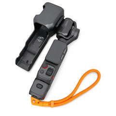 AeroFocus self-locking wrist strap connected to Insta360 Luna Ultra for handheld travel and vlogging