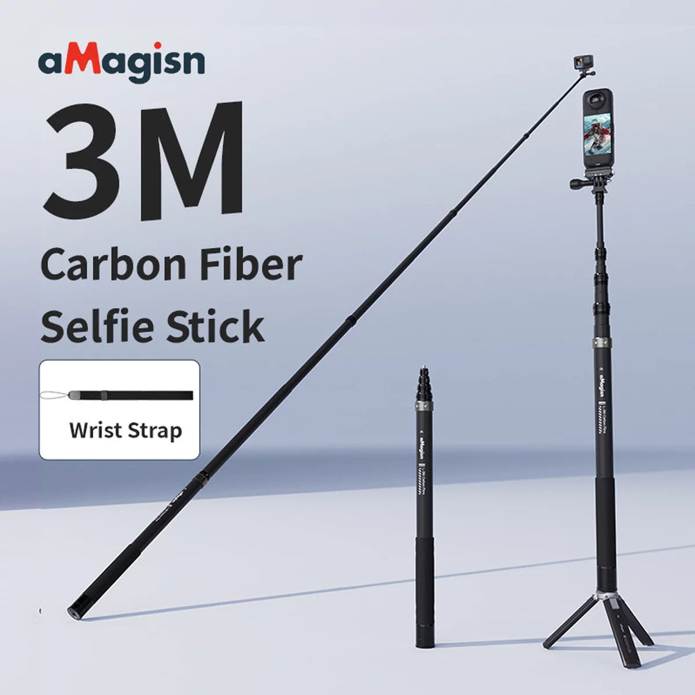 Capture epic drone-like perspectives with the 308cm ultra-long carbon fiber stick.