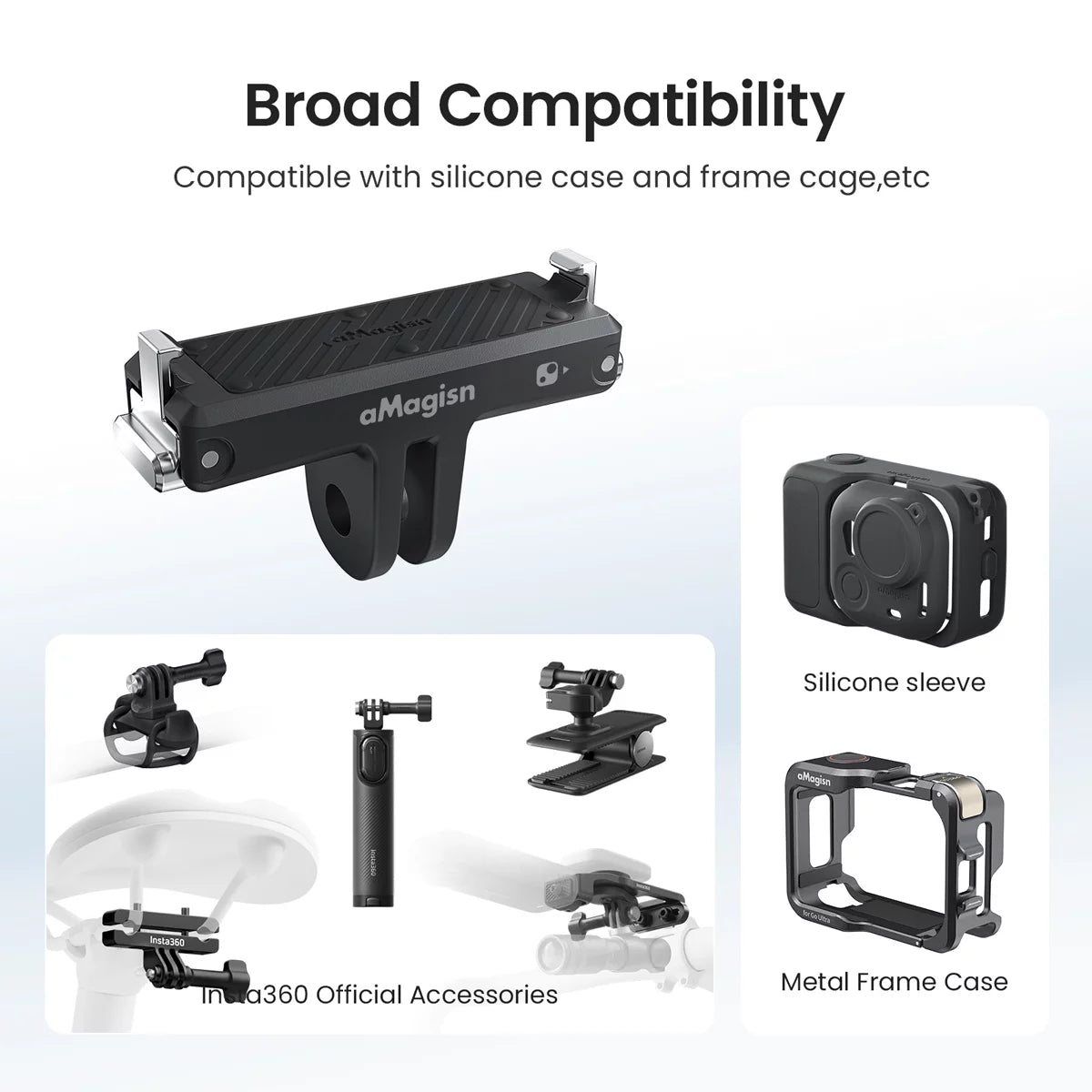 Broad compatibility: Fits Insta360 GO Ultra with silicone sleeves or frame cages.