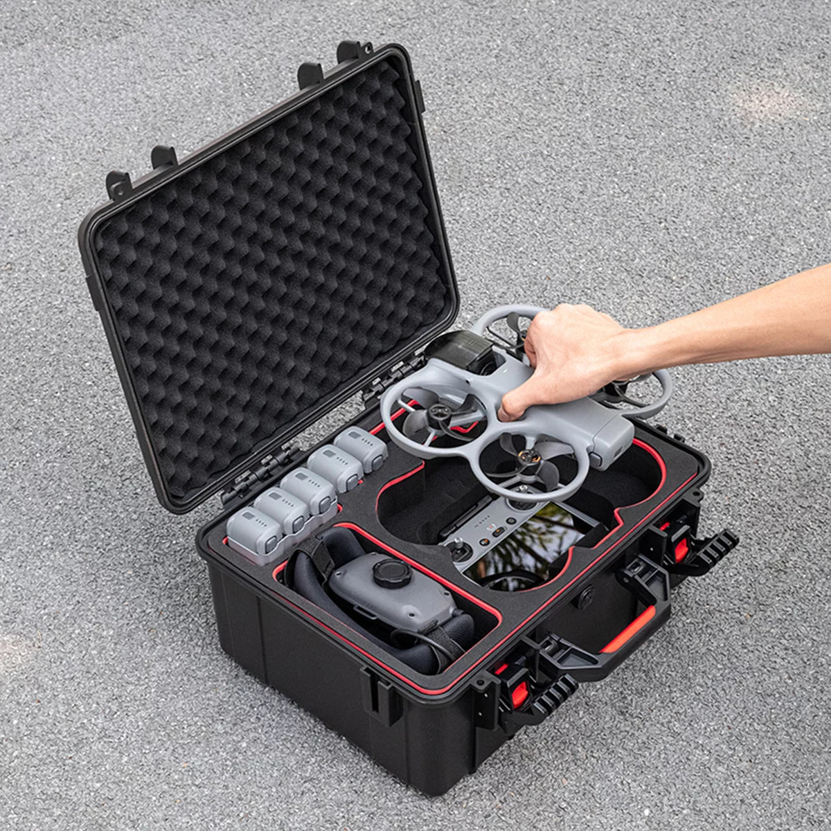 Internal storage layout for Avata 360, Goggles N3, and Motion 3 controller.