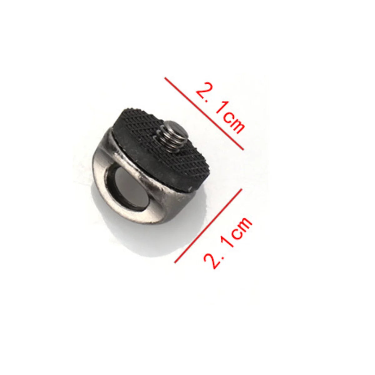 Size chart for DSLR strap mount screw showing shaft and head diameter.