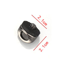 Size chart for DSLR strap mount screw showing shaft and head diameter.
