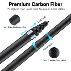 Carbon fiber and aluminum alloy construction details of the 3M selfie stick