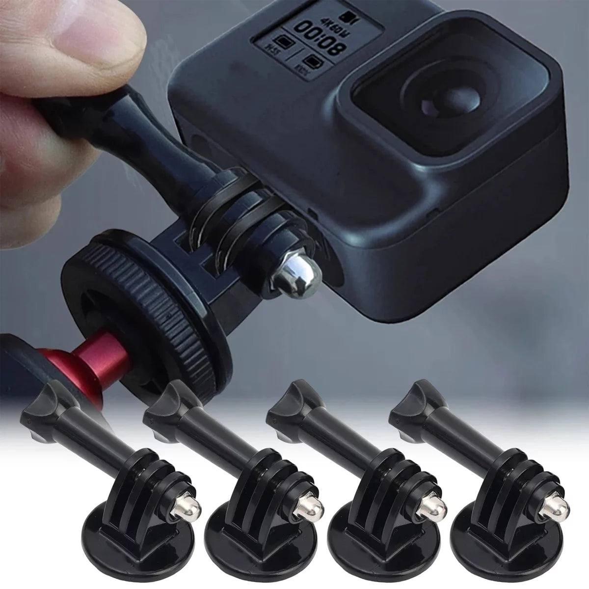 Demonstration of connecting a GoPro camera to the mount adapter.