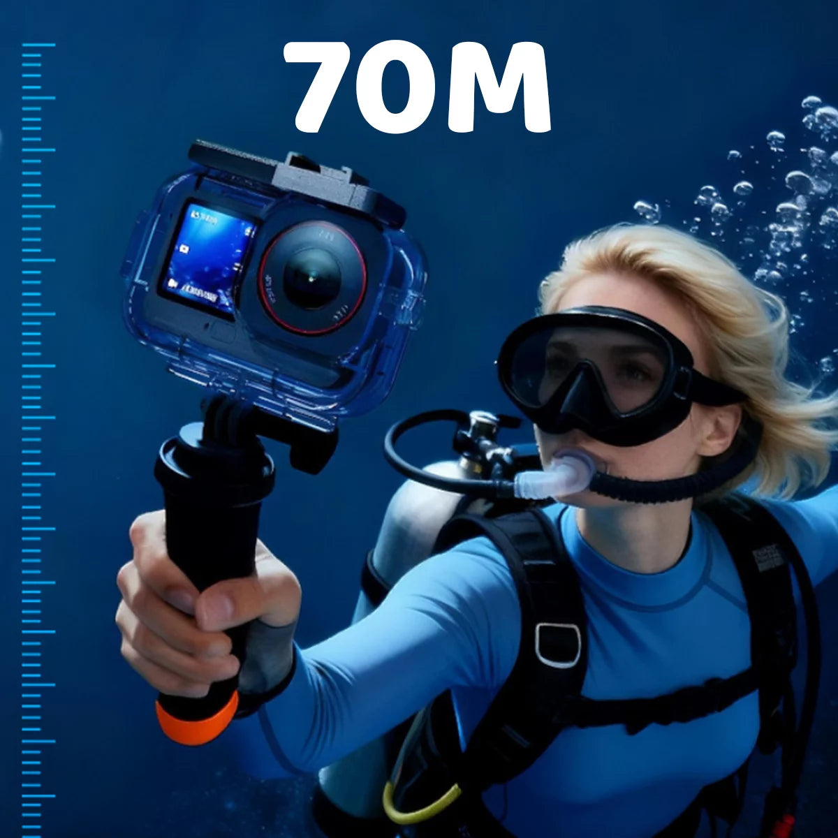 Visual demonstration of 70 meters (230ft) deep-sea diving capability for Action 6.