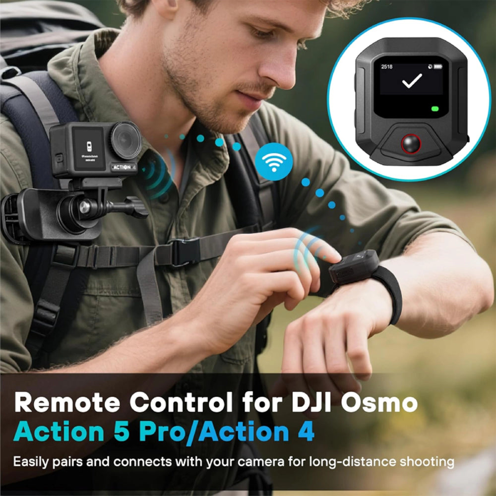 Wearable GPS remote with adjustable wrist strap for DJI Action sports cameras.