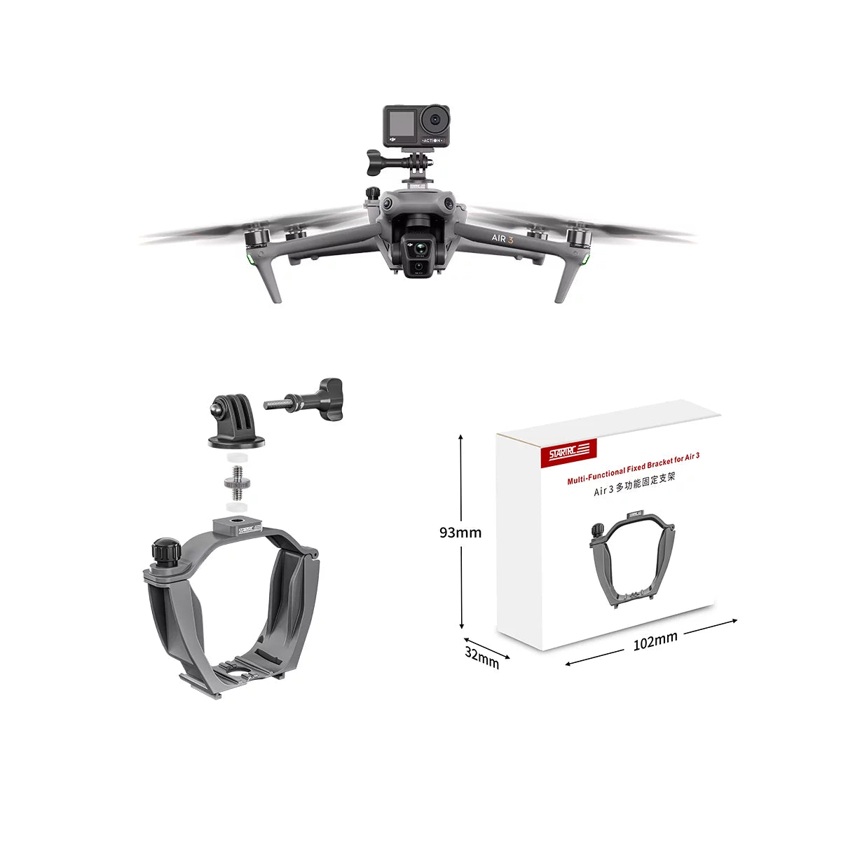 STARTRC DJI Air 3S Expansion Mount with 1/4-inch screw and GoPro adapter.
