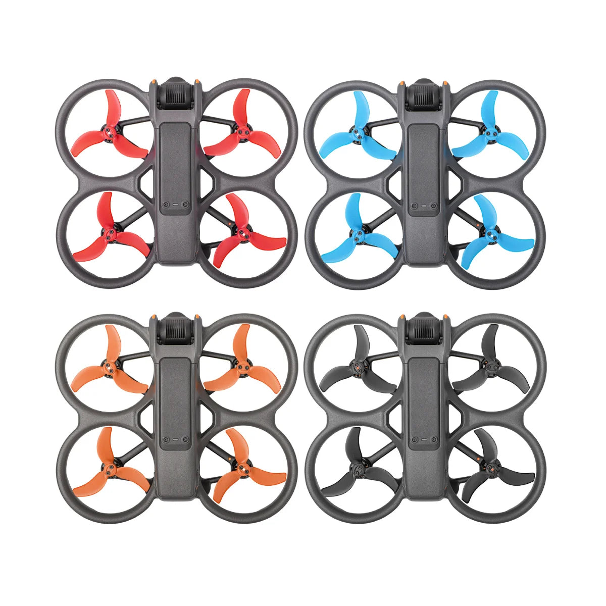 DJI AVATA 2 drone with all four propeller colors installed