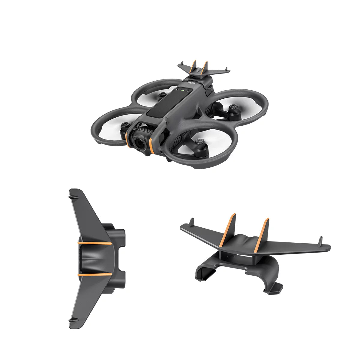 STARTRC DJI Avata 2 tail wing and battery protector in grey and orange.