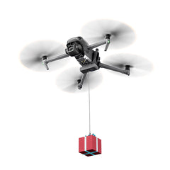 DJI Mavic 3 payload release system carrying a small gift for aerial delivery