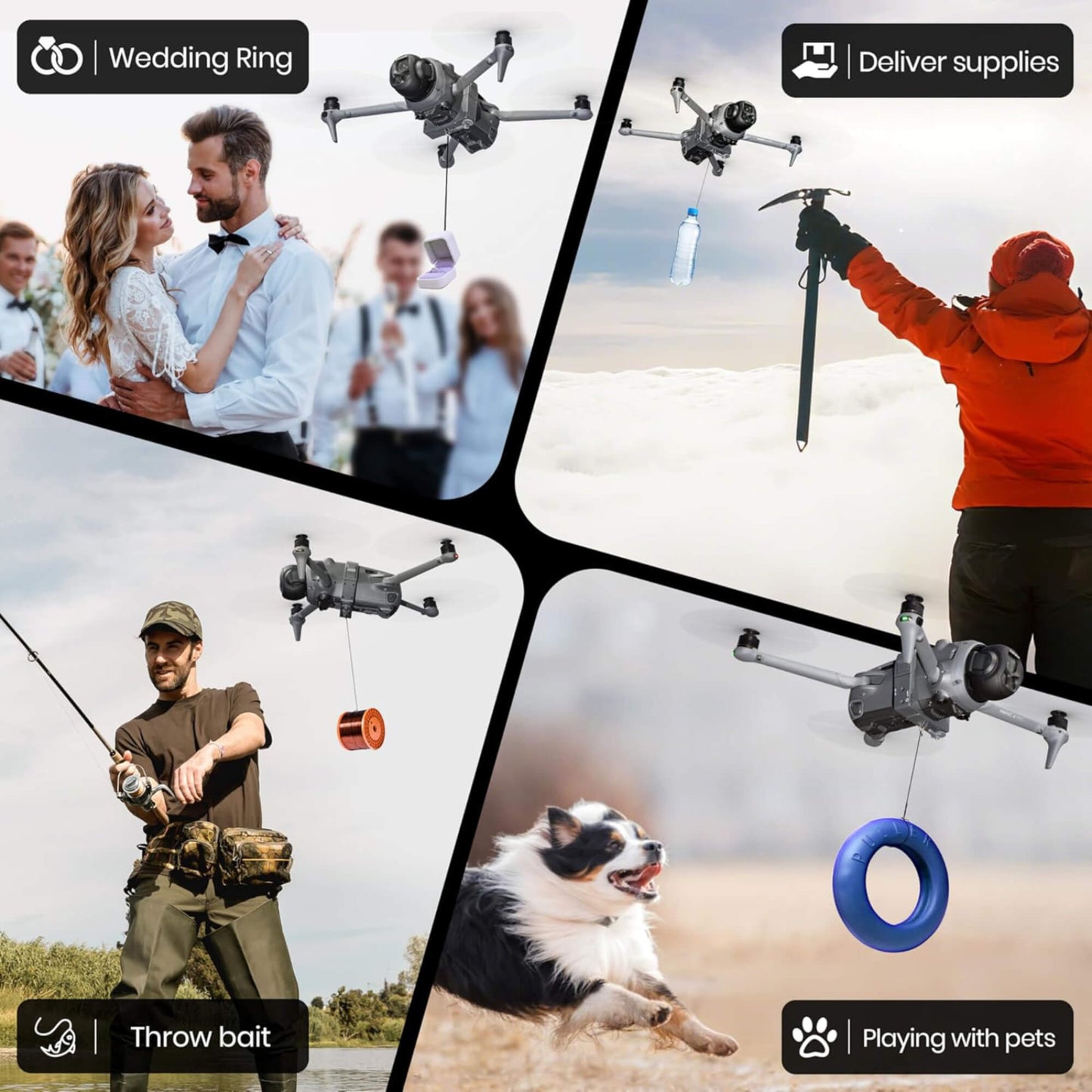 DJI Mavic 4 Pro air dropping system for outdoor delivery and fishing use