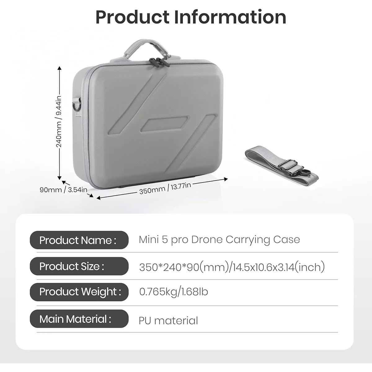Dimensions and size comparison of STARTRC DJI Mini 5 Pro storage bag.