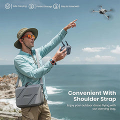 Outdoor lifestyle shot of a creator carrying the DJI Mini 5 Pro bag while hiking.