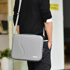 User wearing the DJI Neo 2 carrying case as a crossbody shoulder bag.