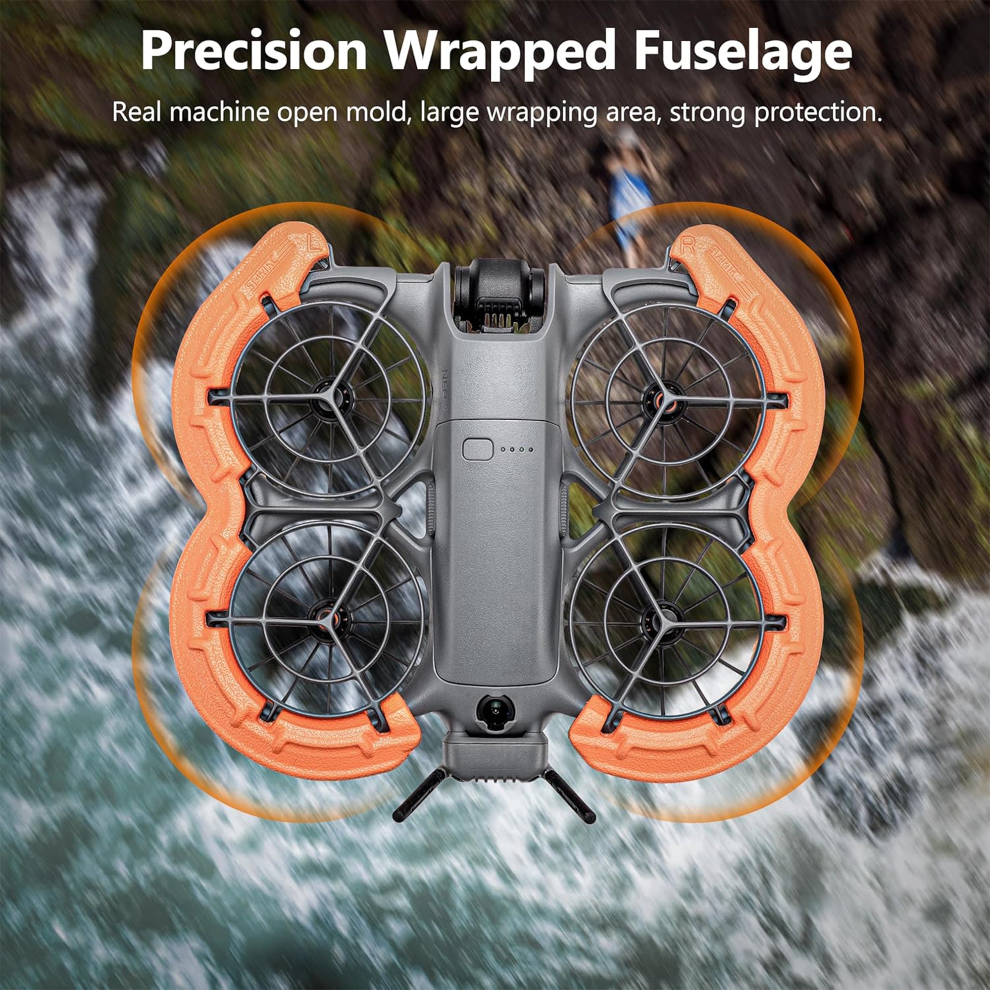 DJI NEO 2 floating on water with STARTRC buoyancy propeller guard