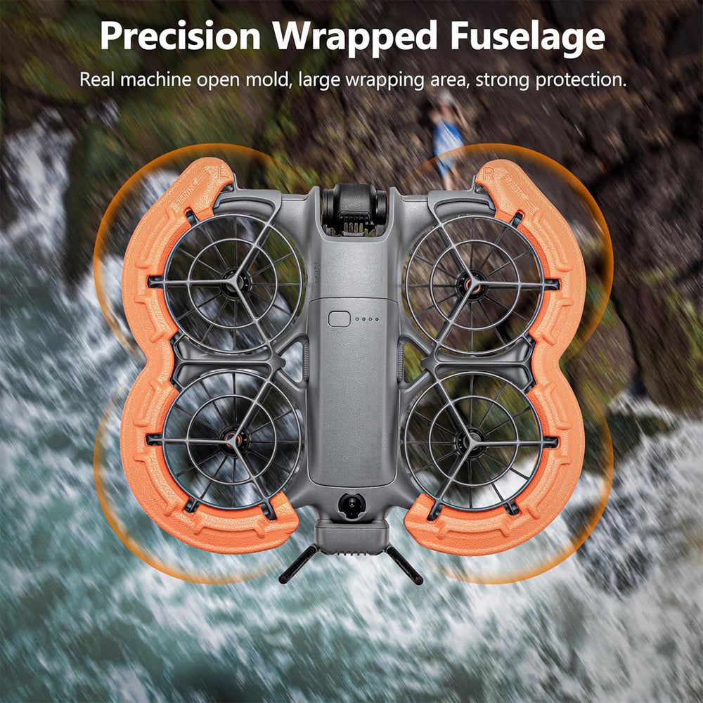 DJI NEO 2 floating on water with STARTRC buoyancy propeller guard