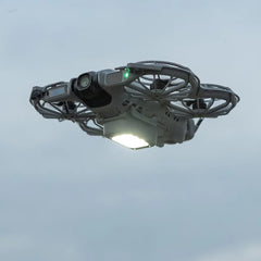 Visual effect of DJI Neo 2 LED landing gear during night flight navigation.