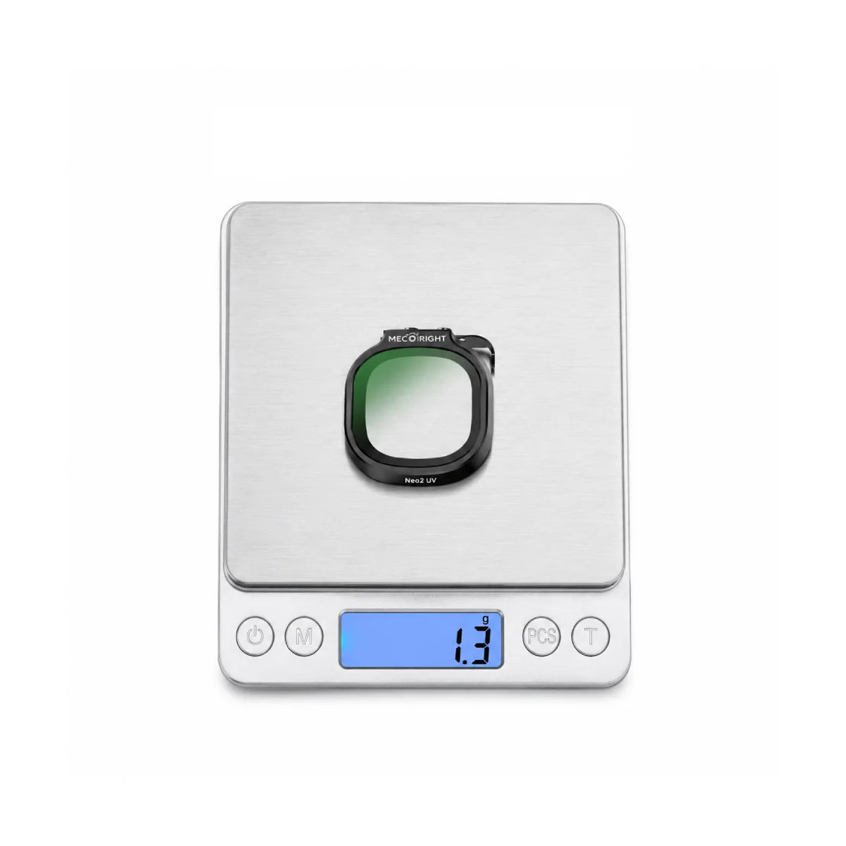 DJI NEO 2 UV filter showing 1.3g net weight