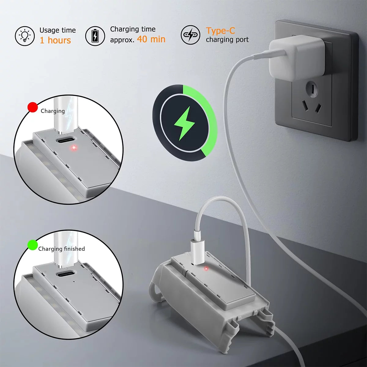 Type-C rechargeable battery system for DJI Neo auxiliary light.