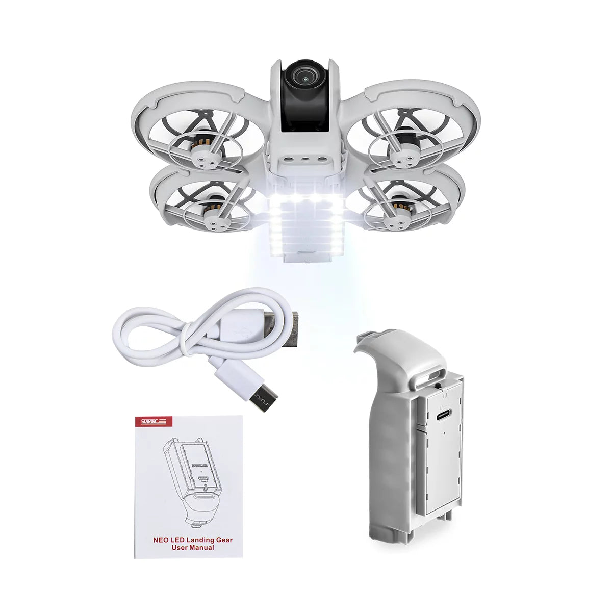 STARTRC DJI Neo LED landing gear with integrated night flight auxiliary light.