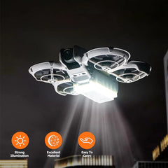High-intensity LED lighting effect for DJI Neo night flight missions.