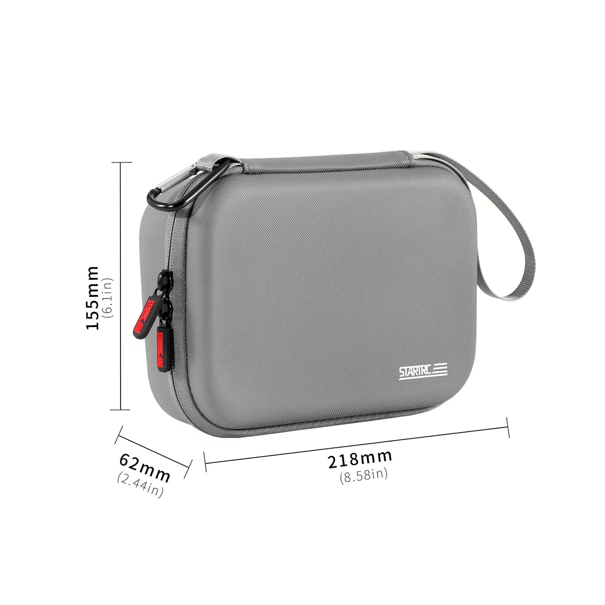 Product dimensions of DJI OM 7 mini travel case.
