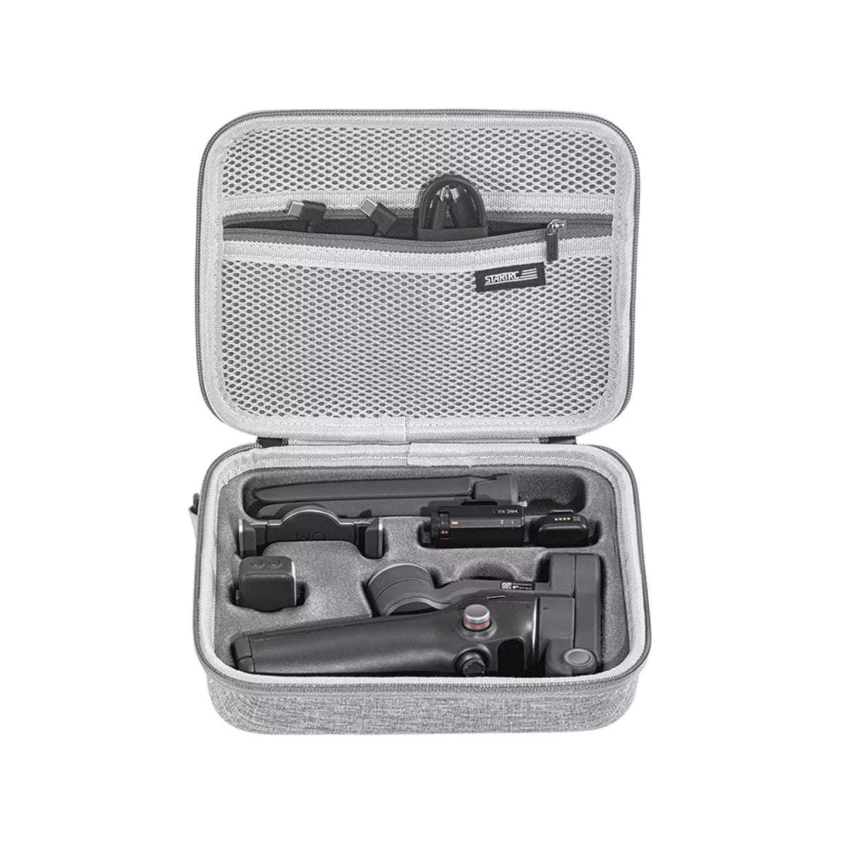 DJI OM 8 vlogging kit fully organized inside the nylon combo case.