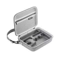 Empty interior of DJI OM 8 nylon travel case showing precision-cut foam.