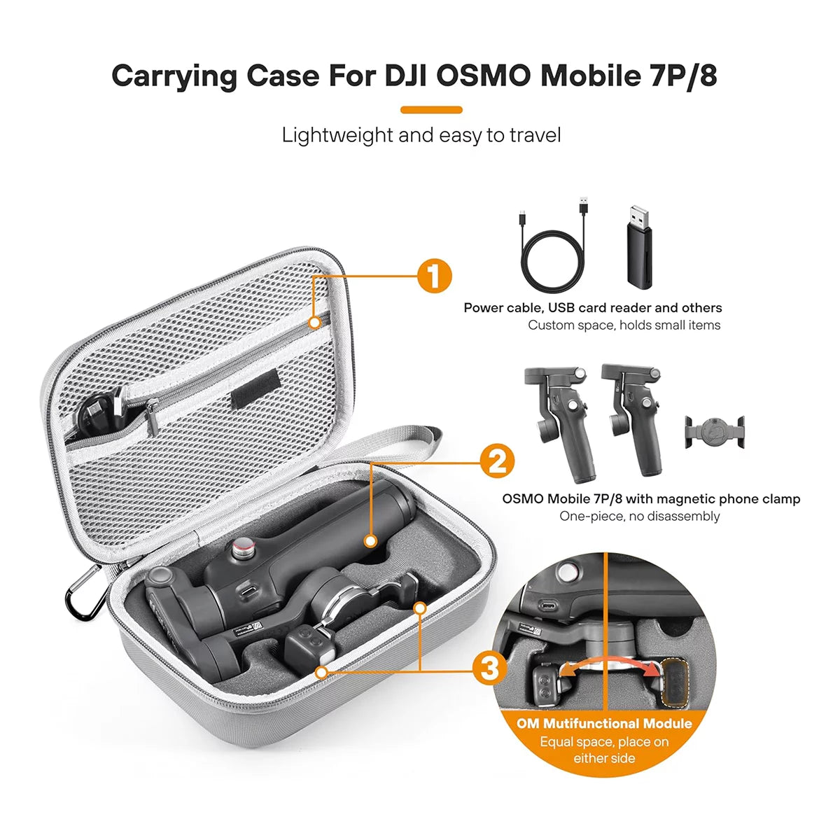 DJI OM 8 gimbal stored inside the compact single-unit case.