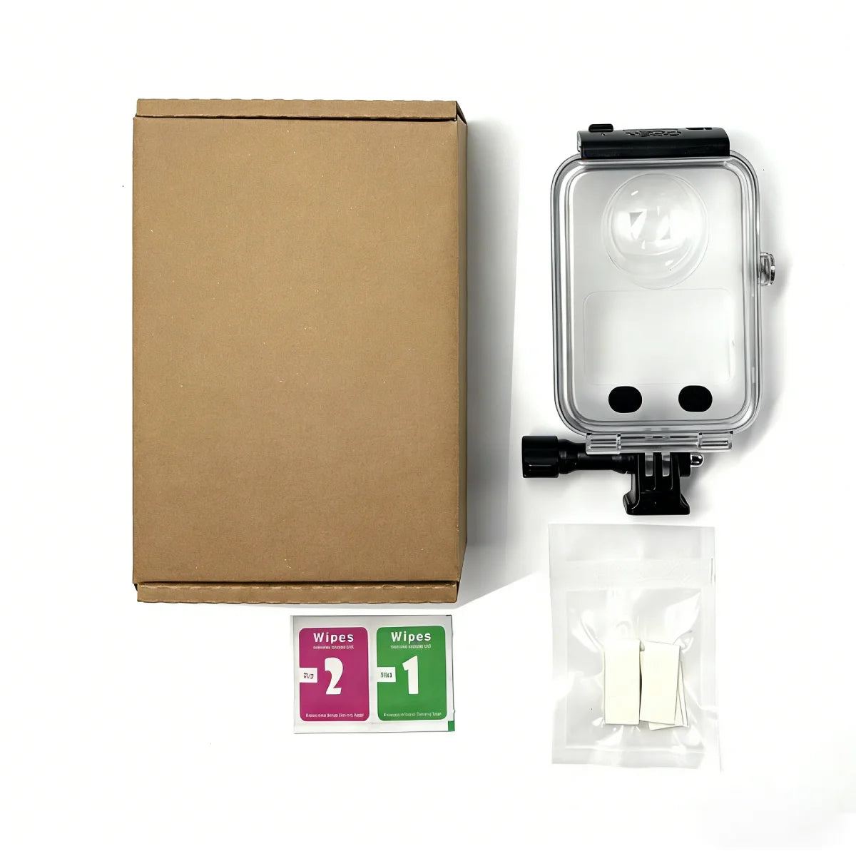 Package contents including anti-fog inserts and manual for Osmo 360 case.