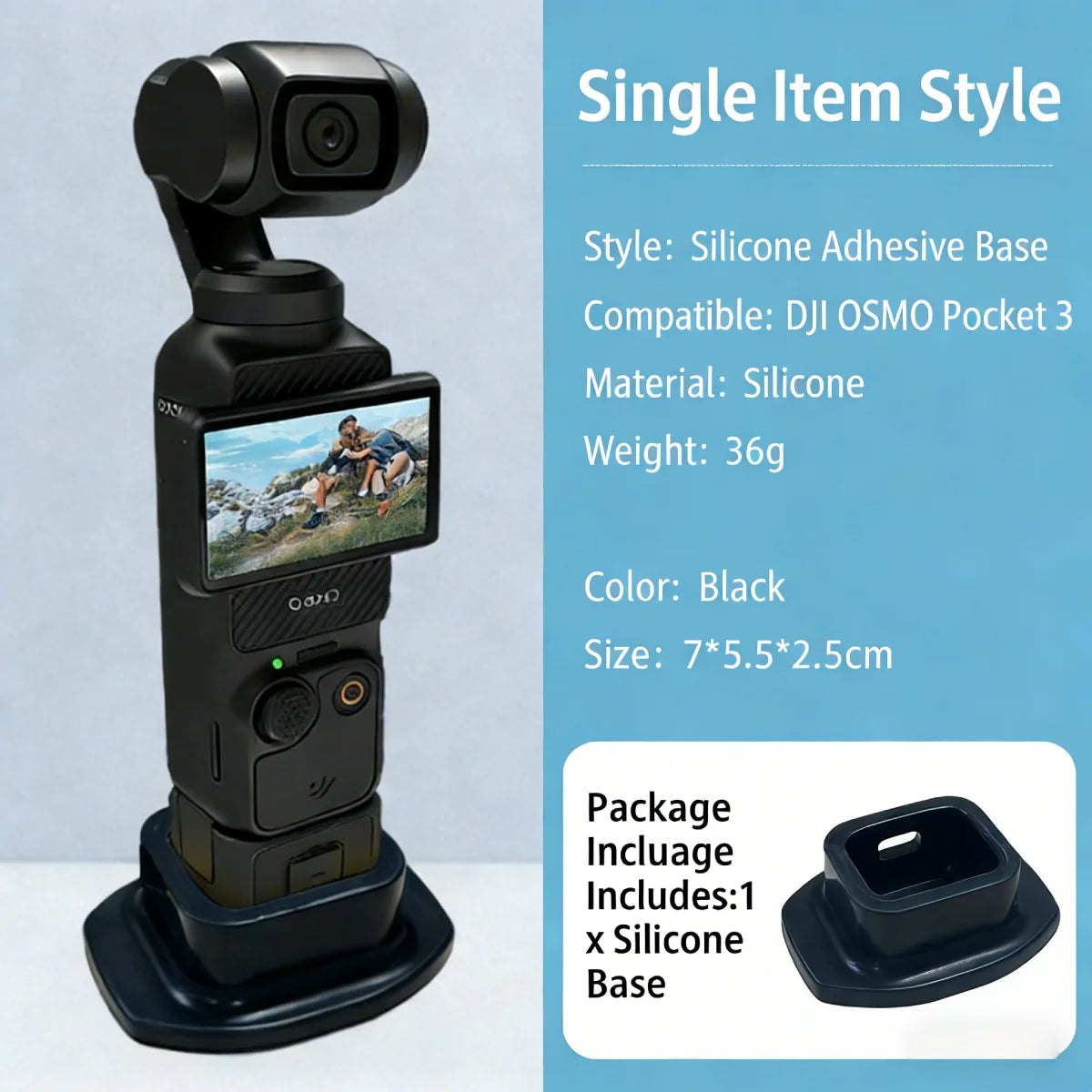 Black silicone stand base for DJI Osmo Pocket 3.