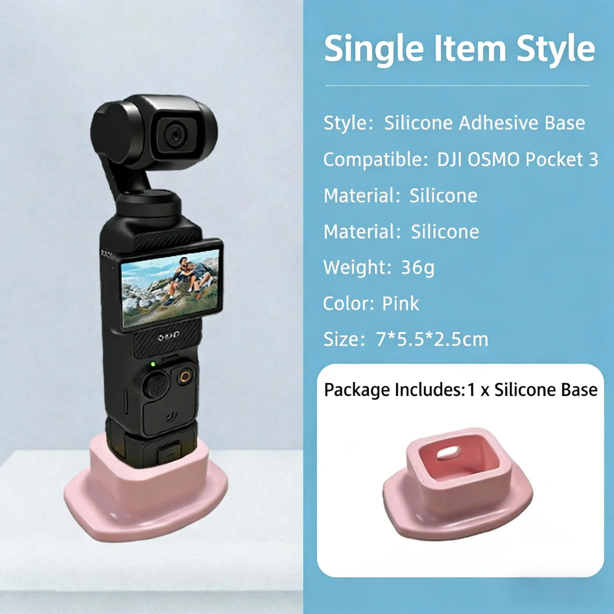 Pink silicone stand base for DJI Osmo Pocket 3.