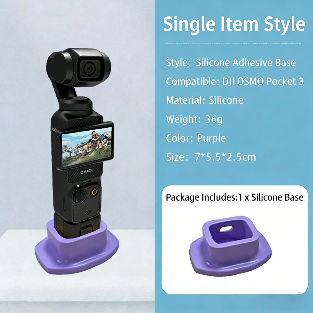 Purple silicone stand base for DJI Osmo Pocket 3.